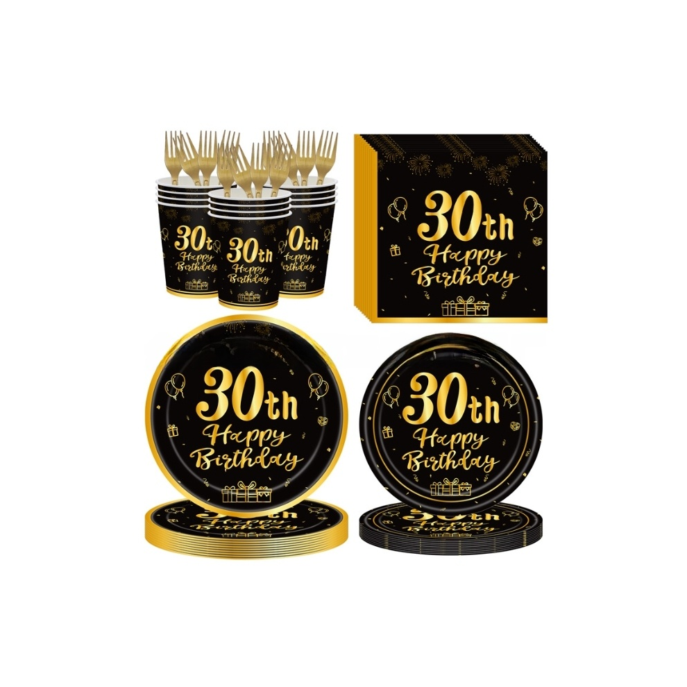 Birthday Party Supplies For 50Th Celebration, Black Gold Themed Design Elegant Birthday Decorations With Customizable Numbers, Disposable Tableware 9009791632200