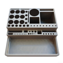 Fly Tying Station Organizer Tool Rack, Compact 18x18x5.2cm Gray Plastic Storage for Fishing Accessories and Tying Tools