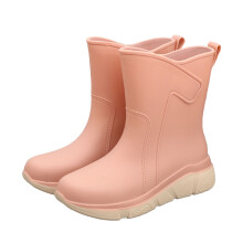 Botas de lluvia para mujer, botas de lluvia impermeables hasta la pantorrilla con suela antideslizante y diseño tejido, calzado de goma