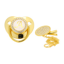 Baby Pacifier with Golden Finish, Curved Design Ergonomic Design Silicone Infant Soother for Soothing Comfort, Personalized Pacifier with Clips and