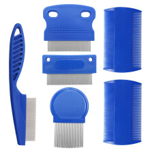6Piece Stainless Steel Flea Comb for Dogs and Cats, Lice Removal Pet Grooming Set, Blue