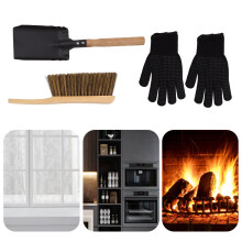 Kohleofen-Ascheentfernung Werkzeug-Set, Schaufel, Bürste, Schwarze Silikonhandschuhe inklusive