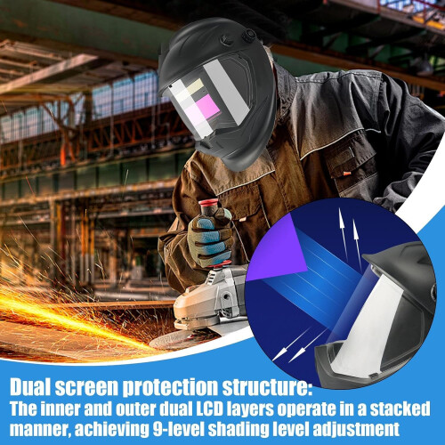 Auto Darcoting Welding Helmet Solar Powered Auto Darkening Large Viewing Area Portable 2
