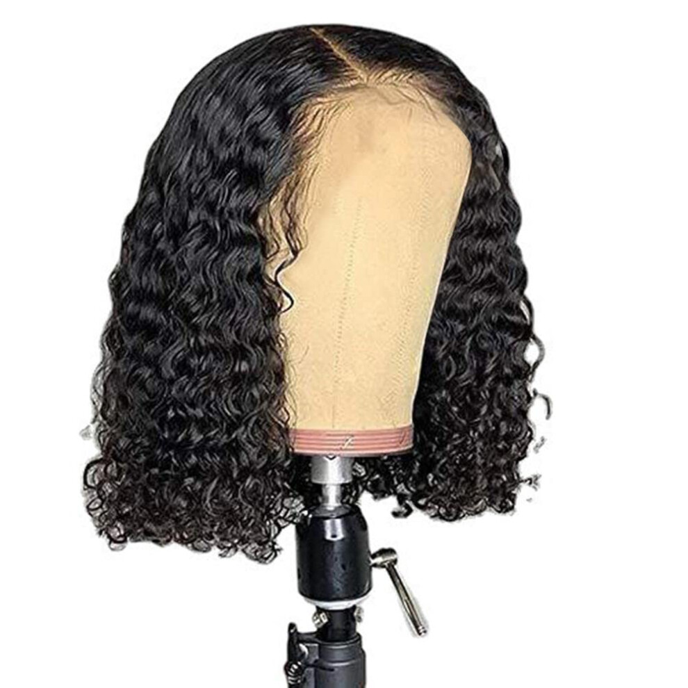 Unisex Brazilian Water Wave Wig 150% Density Curly Bob With Breathable Rose Net And Adjustable Fit 14 Inches