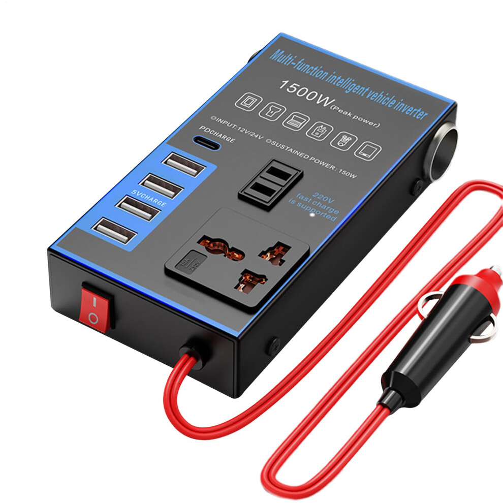 1500W Car Power Inverter With Usb Ports, Vehicle Charger Adapter For Laptops And Phones 9347817704181