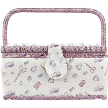 Vintage Sewing Basket with Builtin Pin Cushion, Removable Tray and Tools Storage Compartments