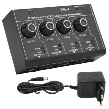 Compact Design Headphone Amplifier, 4 Channel Stereo Audio Amplifier With Ultra Low Noise Circuitry TRS Stereo Outputs Independent Volume Controls