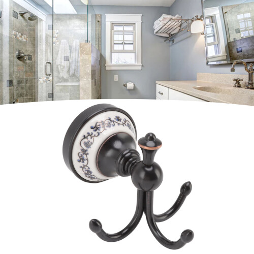 Vintage Flower Pattern Hooks, Brass Wall-Mounted Hooks for Bathroom Kitchen, Double-Headed Coat Hooks Support Multiple Items, Rust-Resistant, Easy to 2