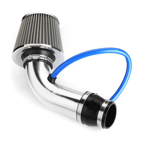 Universal 3 Inch Cold Air Intake Kit with Aluminum Racing Air Filter Boost Engine Performance Silver