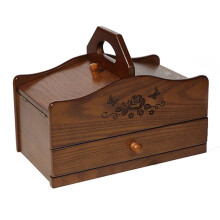 Wooden Sewing Box Vintage Style Large Capacity Basket Organizer with Handle for Embroidery