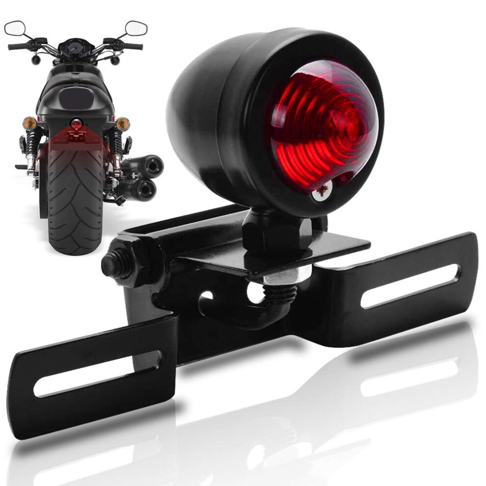 12V Motorcycle Tail Brake With License Plate Holder For Harley Bobber Chopper Cruiser Red/Light 9187378498606