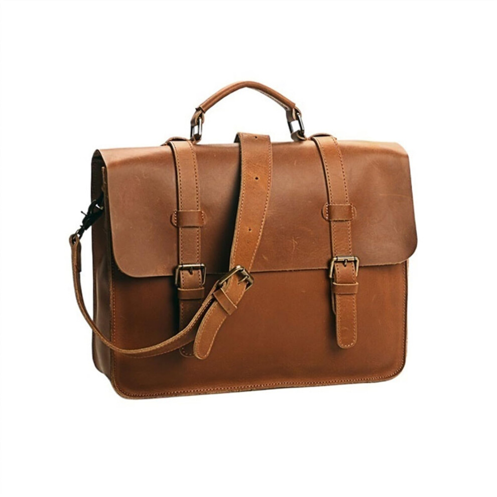Laptop Bag Case Vintage Handmade 14Inch Cowhide Leather Briefcase With Shoulder Crossbody Commuter Bruin 9347817707403