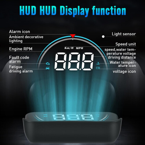 Universal OBD2 Car HUD Display Speedometer with Color LED, RPM, Temperature and Error Code Clearing 2