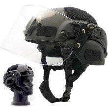 Tactical Multifunctional Fast Airsoft MICH 2000 ACH Helmet With Transparent Visor NVG Bracket And Side Rails BK