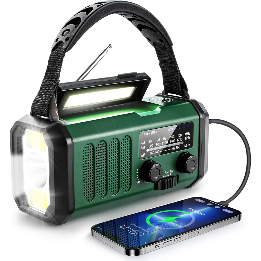 Solar Powered Emergency Radio With Efficient Energy Harvesting, Usb Type-C Charging Weather Radio Featuring Hand Crank Operation And Sos Alarm, 9009791640977