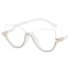 Oprawki do okularów dla kobiet, okulary retro typu cat eye z soczewkami diamentowymi, soczewki blokujące niebieskie światło, powłoka chroniąca