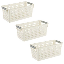 Ventilation Design Organizer Basket, Storage Bin for Home Office with Easy to Move Handles, Slim Plastic Storage Basket Featuring Sturdy But Not