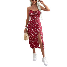 (XL, Red) Rochie de vară crăpătură înaltă