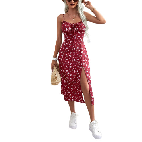 (XL, Red) Rochie de vară crăpătură înaltă
