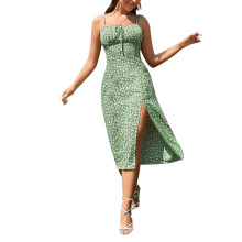 (XL, Green) Rochie de vară crăpătură înaltă