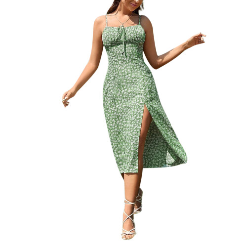 (XL, Green) Rochie de vară crăpătură înaltă