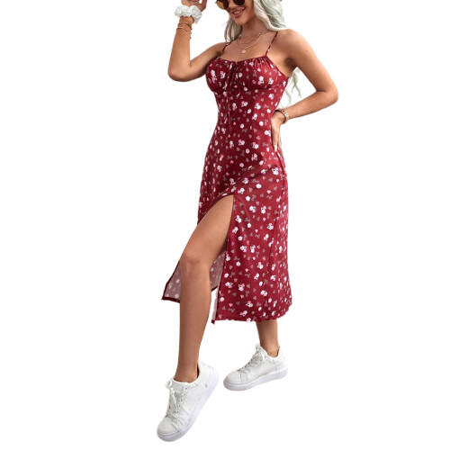 (XL, Red) Rochie de vară crăpătură înaltă 1