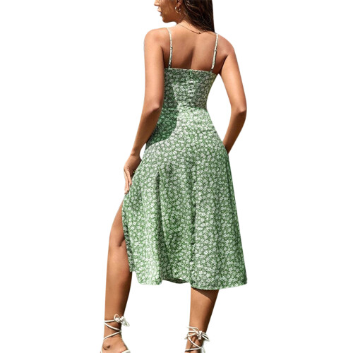 (XL, Green) Rochie de vară crăpătură înaltă 2