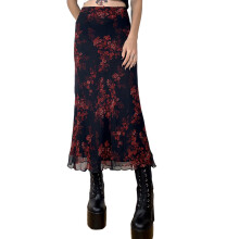 (M, Navy) Jupe fleurie vintage sorties décontractées.