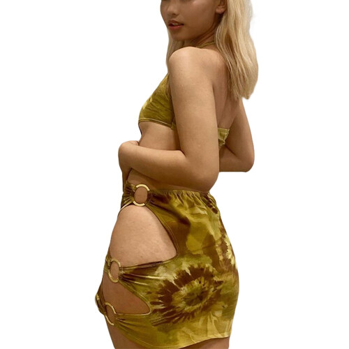 (M, Yellow) Robe d'été sexy style décontracté. 2