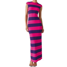 (M, Purple) Robe moulante rayée et sorties.