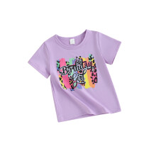 (5-6 Years, Purple) T-shirt d'anniversaire pour fille, imprimé léopard et lettres, manches courtes, col rond, haut graphique d'été