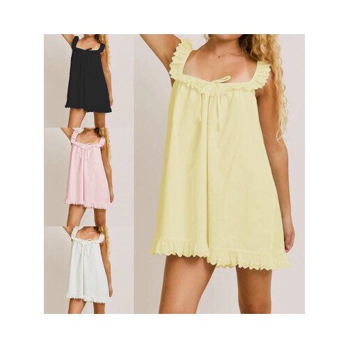 (L, Bright Yellow) Robe d'été courte sans manches. 2