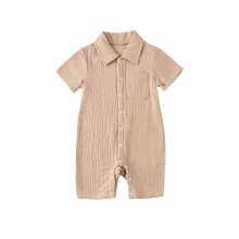 (0-3 Months, Light Brown) Jumpsuits Buachaillí Cailíní Leanbh Coiléar Muinchille Gearr Dath Soladach Cnaipe Suas Rompers Éadaí