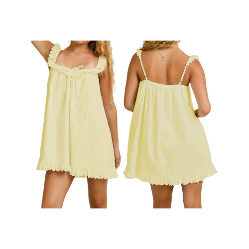 (L, Bright Yellow) Robe d'été courte sans manches. 1