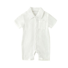 (18-24 Months, White) Jumpsuits Buachaillí Cailíní Leanbh Coiléar Muinchille Gearr Dath Soladach Cnaipe Suas Rompers Éadaí