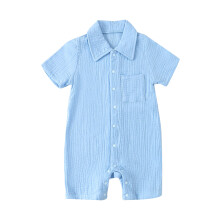(18-24 Months, Blue) Jumpsuits Buachaillí Cailíní Leanbh Coiléar Muinchille Gearr Dath Soladach Cnaipe Suas Rompers Éadaí
