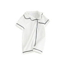 (18-24 Months, White) Pijamas para bebé, peleles, monos, cuello vuelto, manga corta, ropa de dormir, botones, bolsillo, pijamas para bebés, bodies