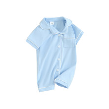 (6-12 Months, Blue) Pyjamas pour bébé, barboteuses à col rabattu, manches courtes et poches