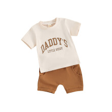 (12-18 Months, Khaki) Letní oblečení pro batole s potiskem, tričko s krátkým rukávem a elastickým pasem, 2 ks.