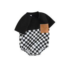 (0-3 Months, Black) Overaly pre chlapčekov s krátkym rukávom, okrúhlym výstrihom a potlačou, vreckami a body