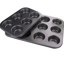 Muffinsform med nonstick-belegg, kraftig cupcake-stekebrett med 6 hulrom laget av karbonstål, dobbelt lag med nonstick-belegg for rask og jevn