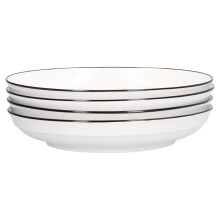 4Pcs Ceramic Dinner Plates Set – Black Line, 8 Inch Round, White