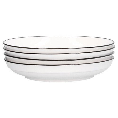 4Pcs Ceramic Dinner Plates Set – Black Line, 8 Inch Round, White