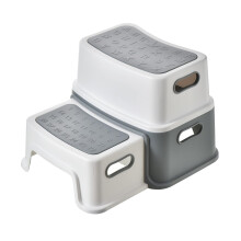 2 Step Stool for Kids AntiSlip Sturdy Toddler Bathroom Potty Training With Numbers ABC And Handles Double Plastic Grey