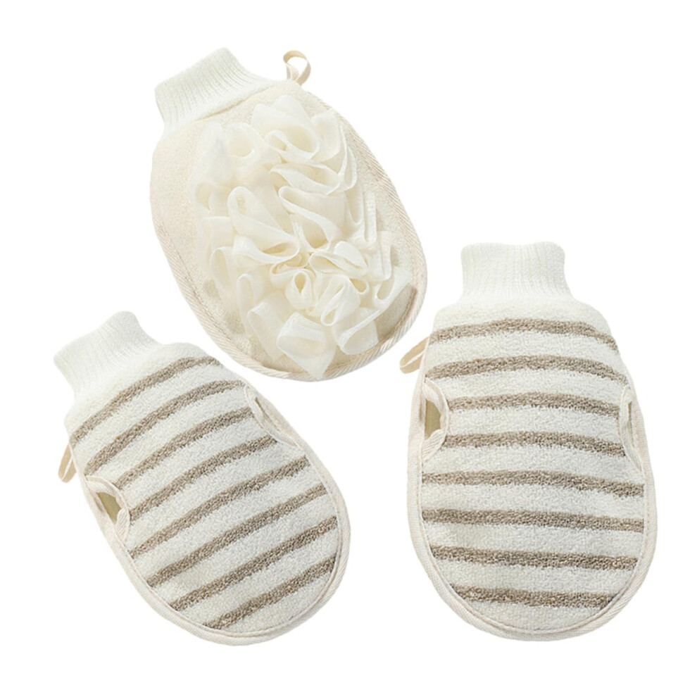 Body Exfoliator Gloves 3Piece Set Made Of Flax Shower Scrubber Bath Mitts