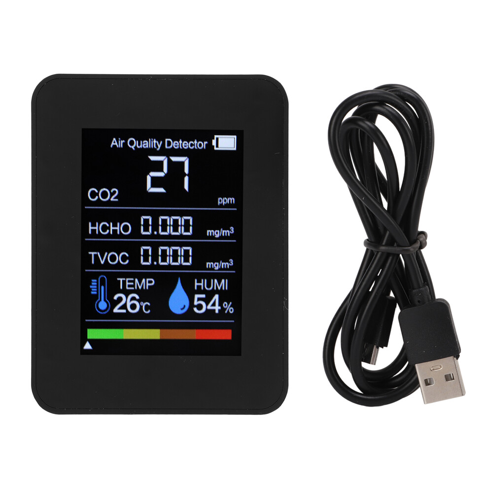 Indoor Air Quality Monitor CO2 Detector Portable Carbon Dioxide Meter HCHO TVOC Detection Temperature Humidity Monitoring Multi Functional Meter