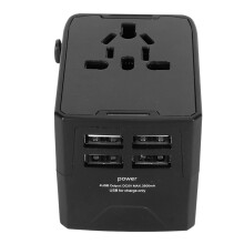 Universele reisadapter, 5-in-1 multifunctionele internationale reisadapter met 4 USB Type-A-poorten en 1 stopcontact, geschikt voor EU-, VS-, VK- en