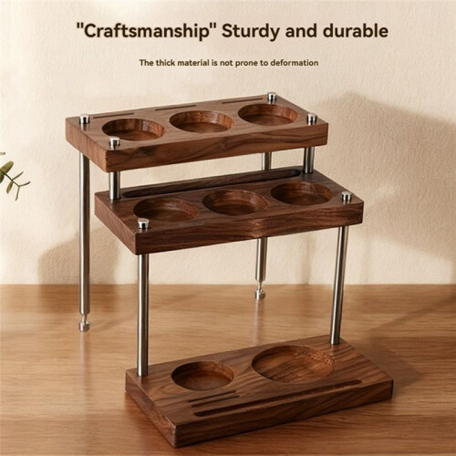 Wooden Espresso Tamper Holder Coffee Dripper Stand 3-Layer Solid Storage Rack Multi-Functional Coffee Tool Organizer 2