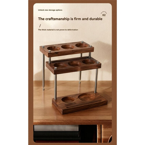 Wooden Espresso Tamper Holder Coffee Dripper Stand 3-Layer Solid Storage Rack Multi-Functional Coffee Tool Organizer 1