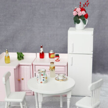 1/12 Dollhouse Miniature Wooden Double Door Refrigerator Simulation Fridge Model for Doll House Decoration White